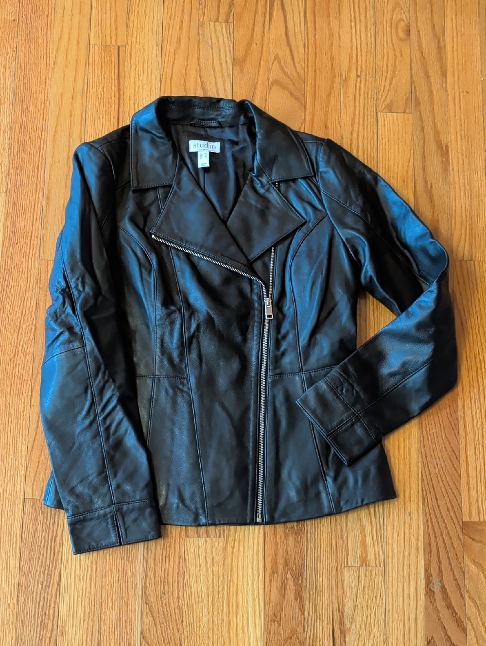Studio Black Faux Leather Asymmetrical Zip Jacket. Brand New!